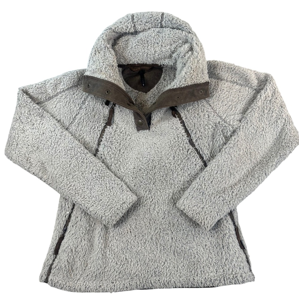 KUHL Flight Pullover Hoodie Womens Sz S Oatmeal Sherpa Fleece Jacket Gorpcore